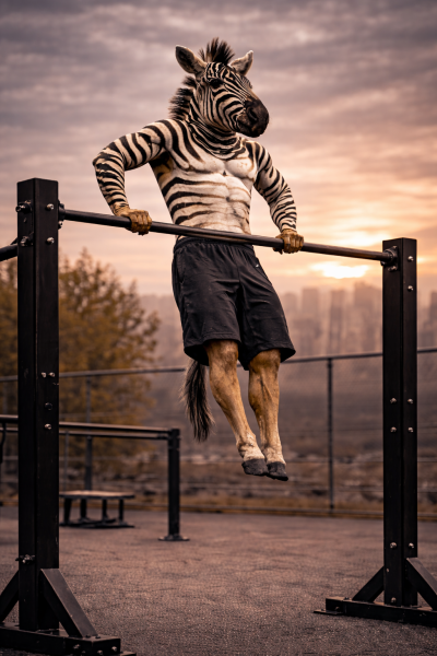 Image d'un zèbre qui fait un muscle up